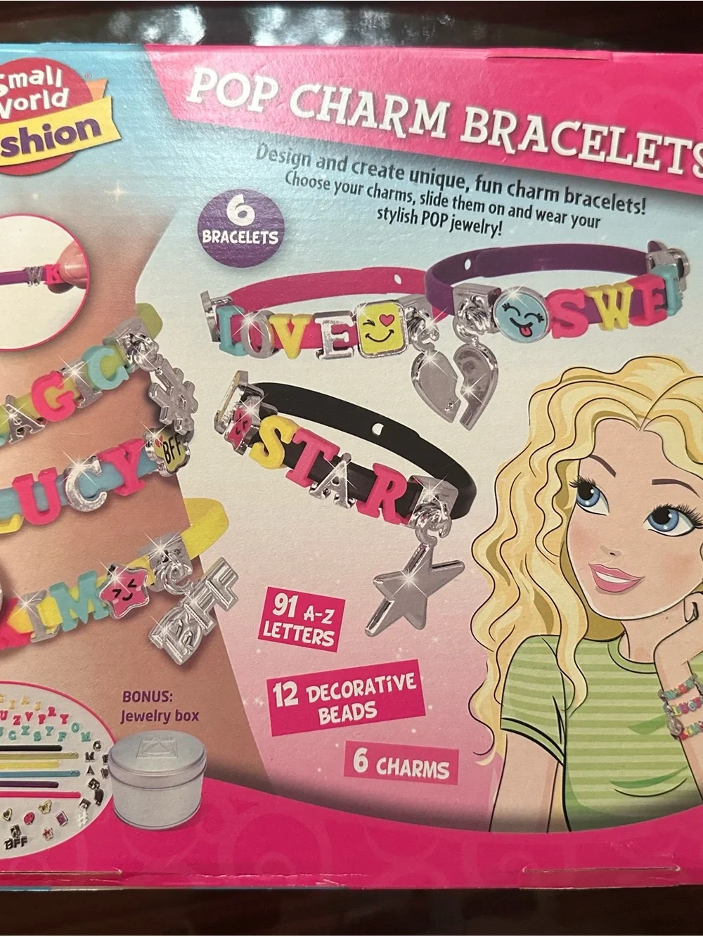 Pop Charm Bracelets Craft Kit - Pink, Black, Teal Small World Fashion